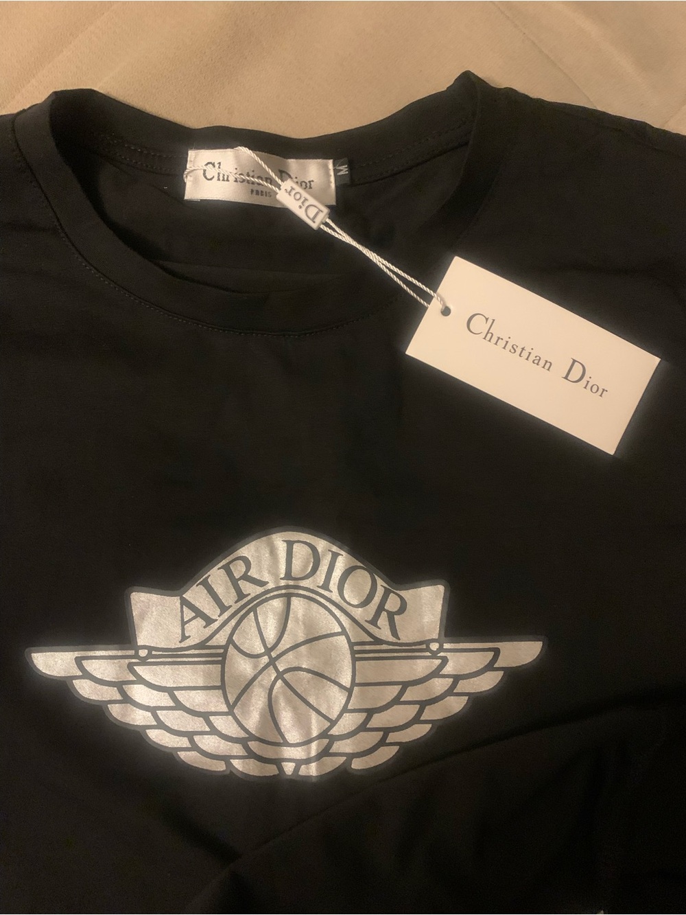 Dior Black T-Shirt with Silver 'Air Dior' Winged Logo - Picture 2 of 5